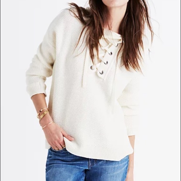 Madewell Jameson Lace Up Merino Wool Sweater - Picture 1 of 13